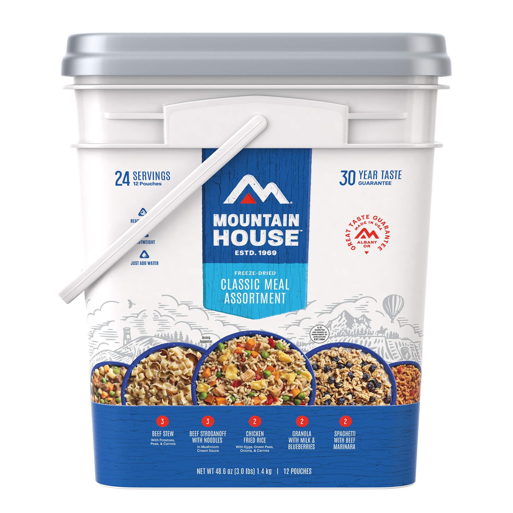 Mountain House Classic Meal Assortment Bucket of freeze-dried food with 30-year shelf life